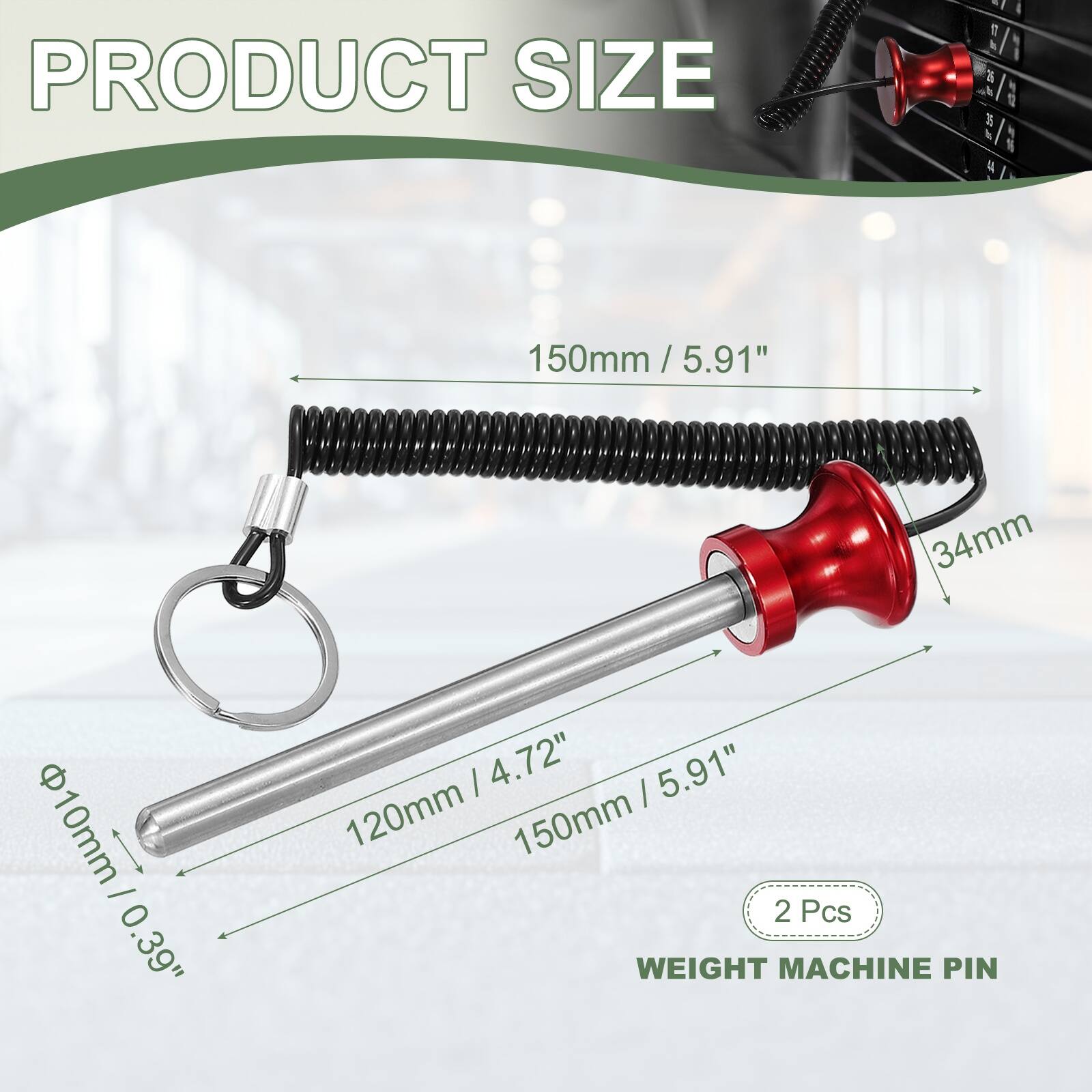 PRODUCT SIZE

150mm / 5.91"  
34mm  
10mm / 0.39"  
120mm / 4.72"  
150mm / 5.91"  

2 Pcs  
WEIGHT MACHINE PIN