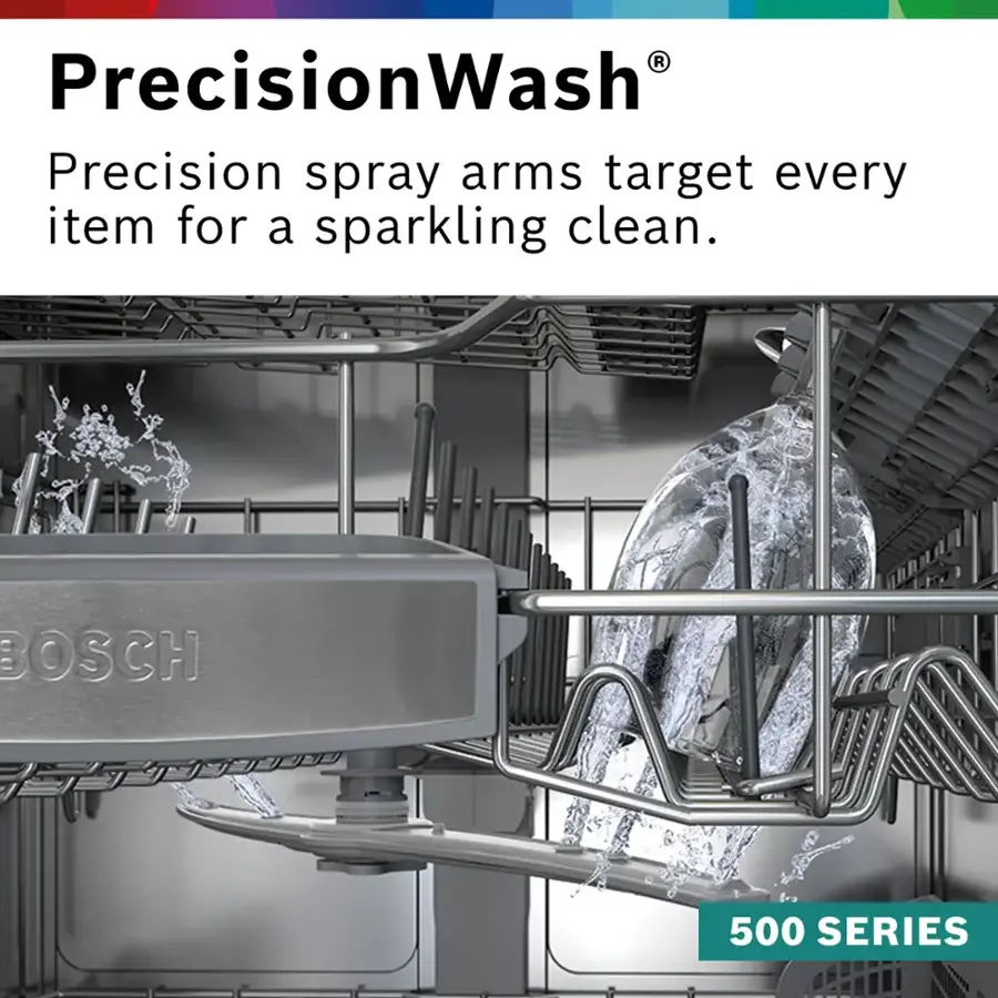 PrecisionWash® Precision spray arms target every item for a sparkling clean. BOSCH 500 SERIES