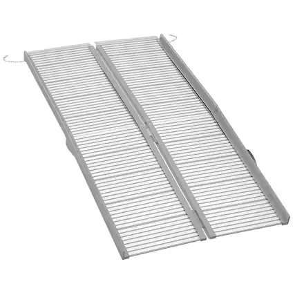 Front. Homcom - Wheelchair Ramp 5FT, Foldable Aluminum Threshold Ramp with Non-Slip Surface and Handle, 600lbs Weight Capacity - Silver.