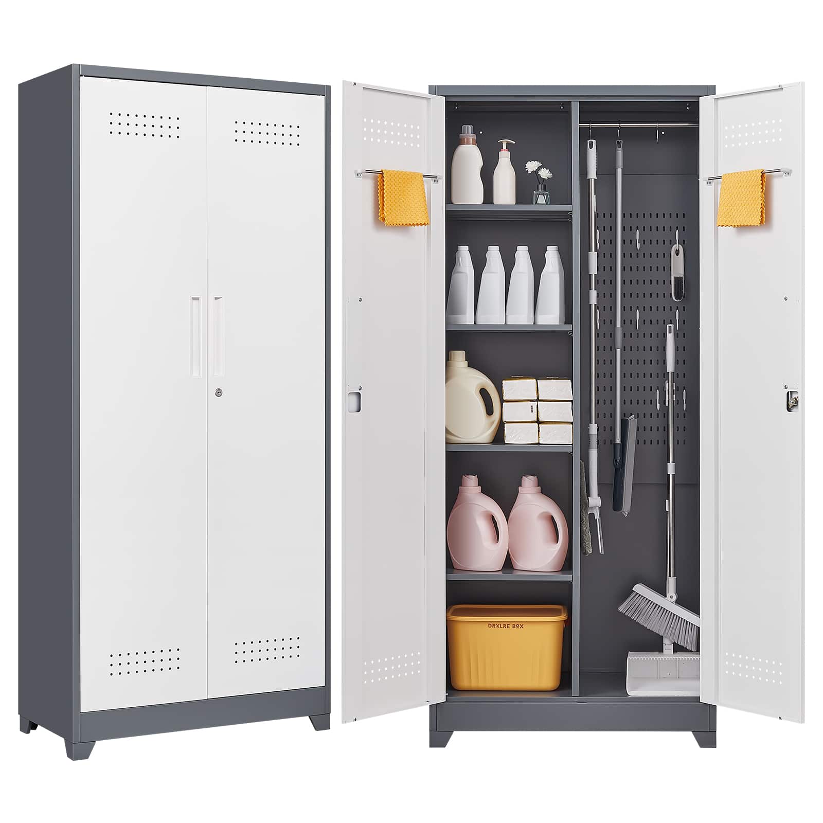 GOODSILO - 72-Inch Heavy-Duty Steel Storage Cabinet with Locking Doors for Tools and Supplies - Grey+White