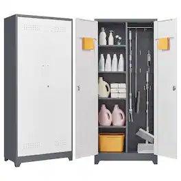 GOODSILO - 72-Inch Heavy-Duty Steel Storage Cabinet with Locking Doors for Tools and Supplies - Grey+White