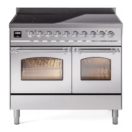 Front. iLive - ILVE Nostalgie II 40 inch Induction Range with 6 Elements (Triple Glass Door, Stainless Steel, Chrome) - Stainless Steel.
