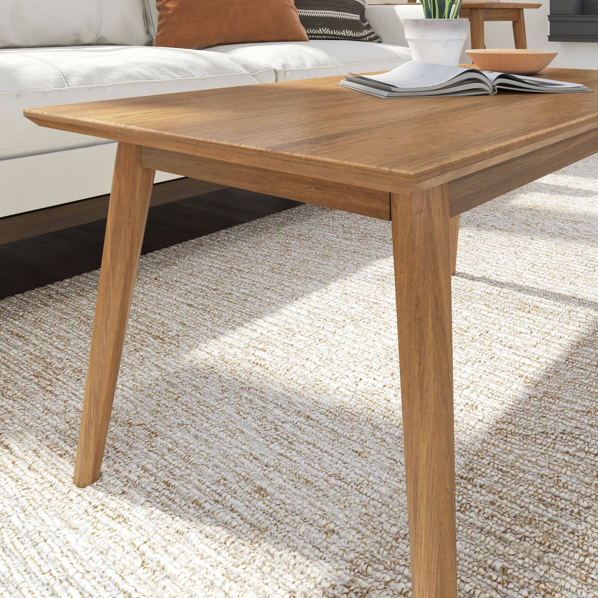 Alt View 3. Plank+Beam - Mid-Century Modern Rectangular Coffee Table (40in x 20in / 1020mm x 510mm), Pecan - Pecan.