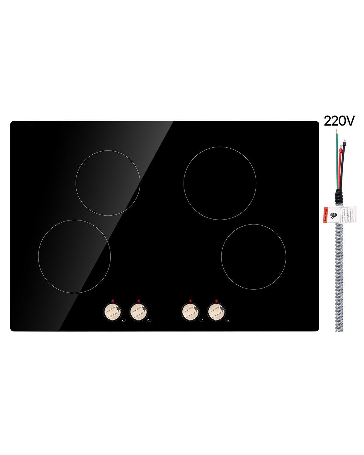 Glintex - 30" Induction Cooktop, Built-In, 4 Burners, 6600W Glass Surface, Knob Control, 12 Power Levels - Black