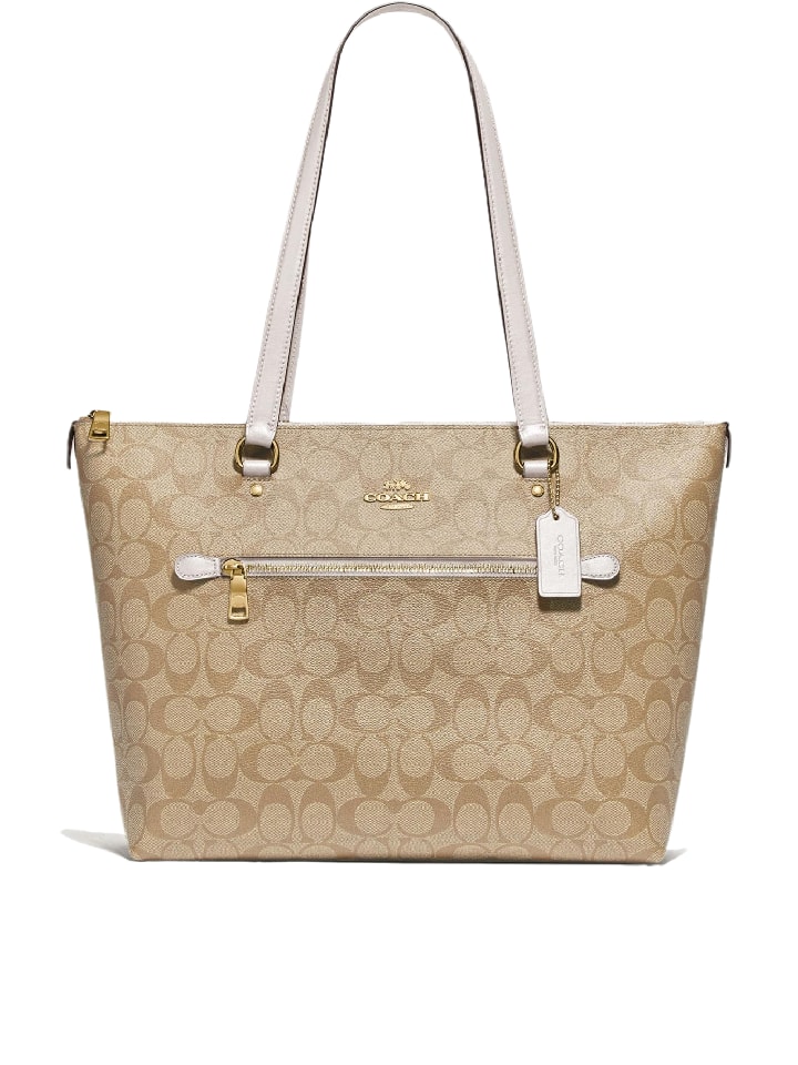 Coach - Signature Tote Bag Hand Bag Shoulder Bag PVC/Leather 17 inch - light tan and cream