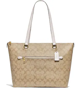 Coach - Signature Tote Bag Hand Bag Shoulder Bag PVC/Leather 17 inch - light tan and cream