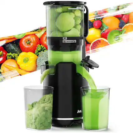 Front. Aeitto - AeittoMax5 Masticating Juicer, Cold Press Juicer Machines with 5.3" Large Feed Chute - BLACK.