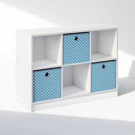 Furinno - Cubic Multipurpose Clothing & Closet Storage Organizer Shelf with Bin Drawers, 6-Cube - White/Light Blue