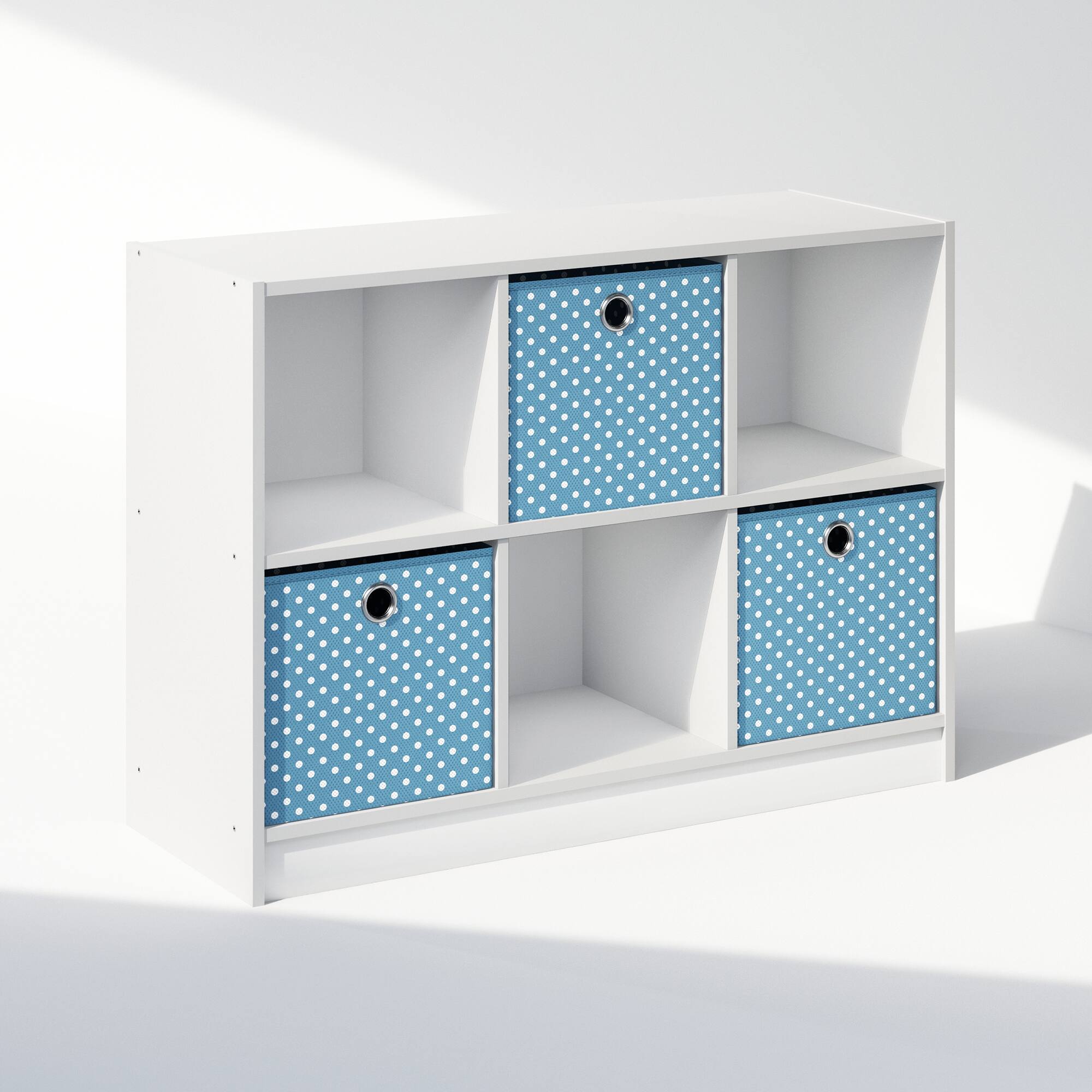 Front. Furinno - Cubic Multipurpose Clothing & Closet Storage Organizer Shelf with Bin Drawers, 6-Cube - White/Light Blue.