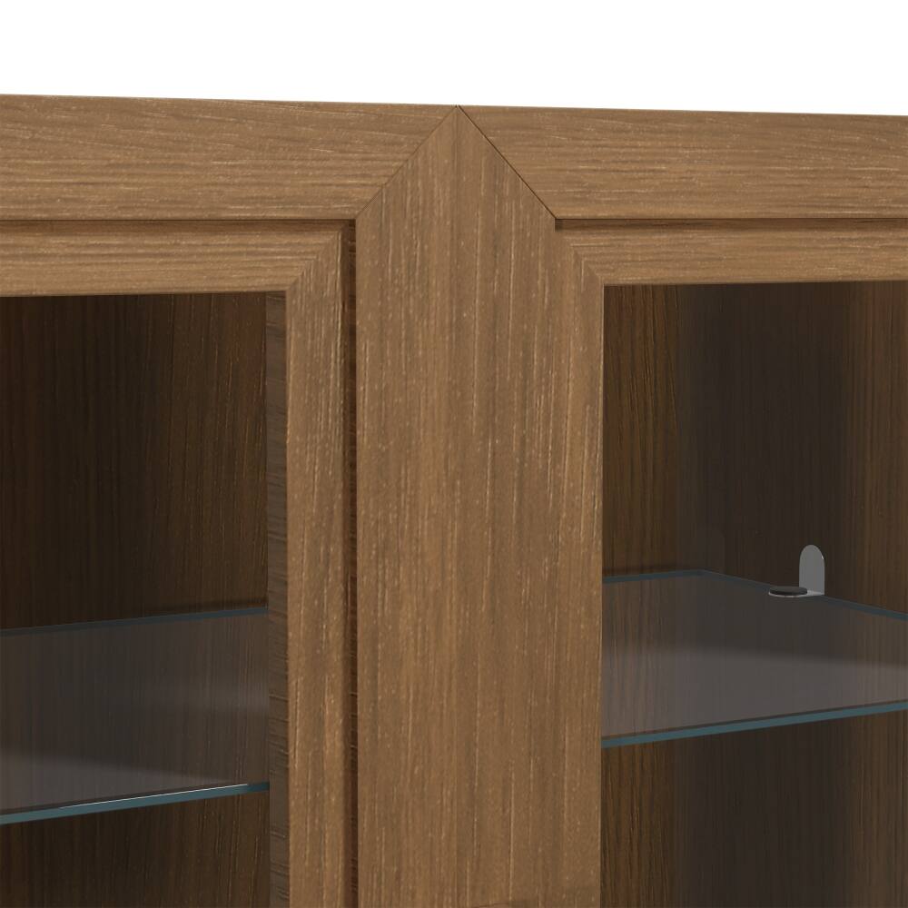 Alt View 2. Lirago - Solid Wood Accent Cabinet with Glass Doors Walnut Wood Grain 31"H x 16"D x 31"W Storage Organizer - Walnut.