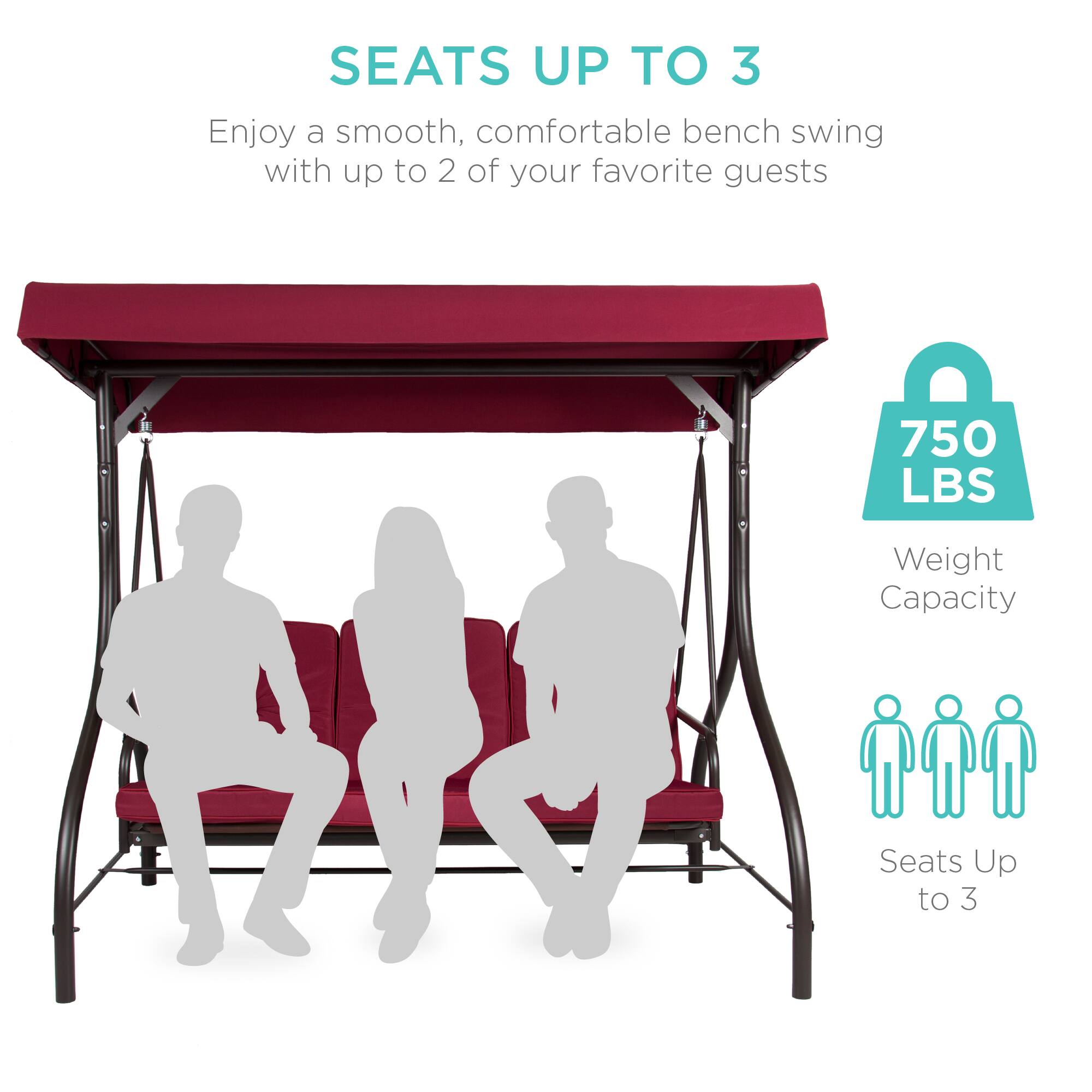 SEATS UP TO 3

Enjoy a smooth, comfortable bench swing with up to 2 of your favorite guests

750 LBS
Weight Capacity

Seats Up to 3