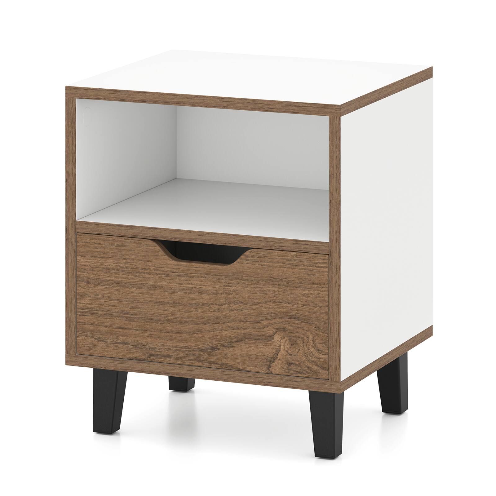 Alt View 7. Gymax - Gymax Nightstand Mid Century Modern Bedside Table w/ Drawer Open storage Shelf - Natural, White.