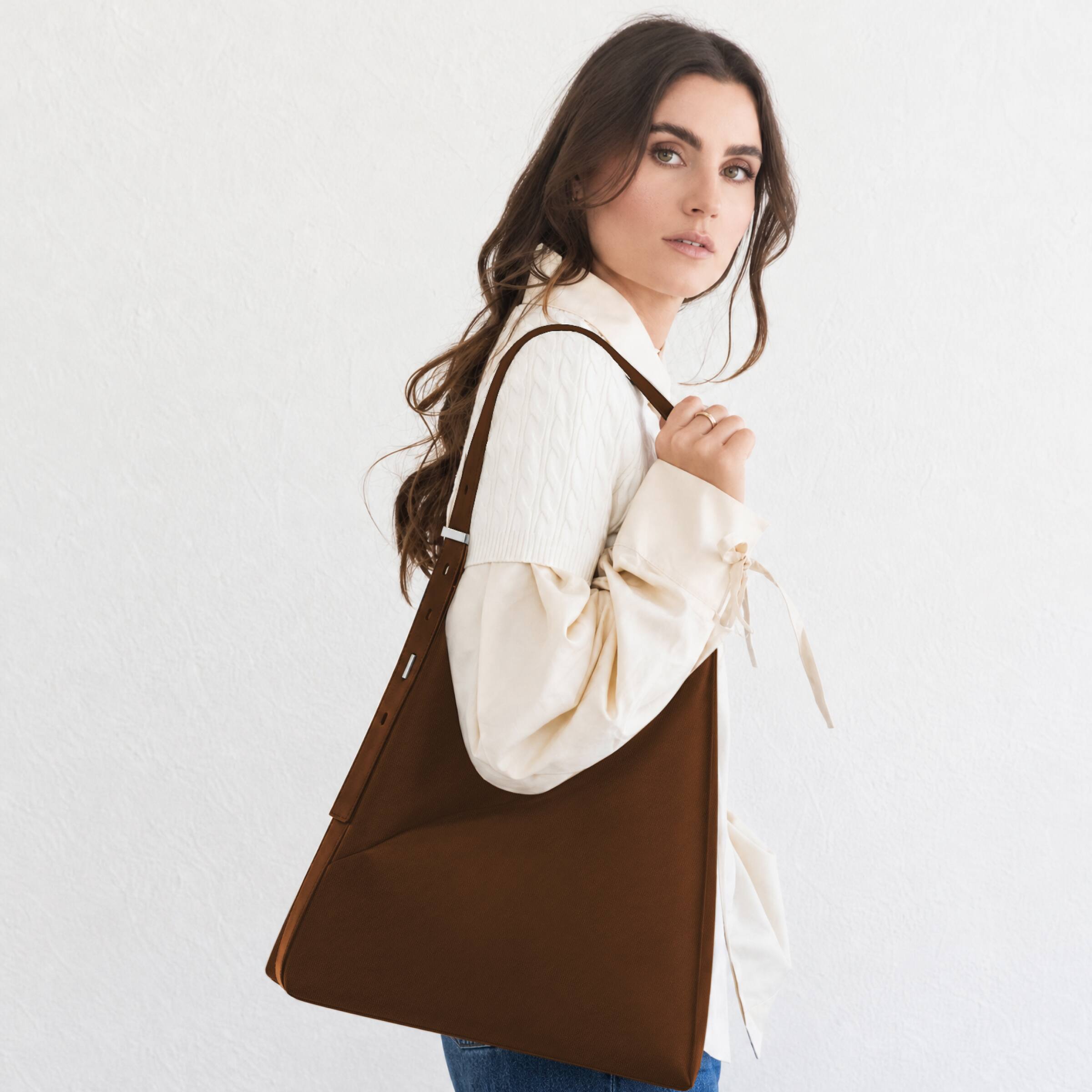 Alt View 8. Lux & Nyx - Lux & Nyx - Origami 15" Laptop Hobo Bag - Convertible Shoulder Bag - Sepia.