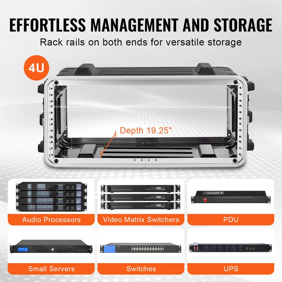 4u Server Rails VEVOR 4U Rack Case, Standard 19 in Depth, Server Rack Cabinet with ABS ...