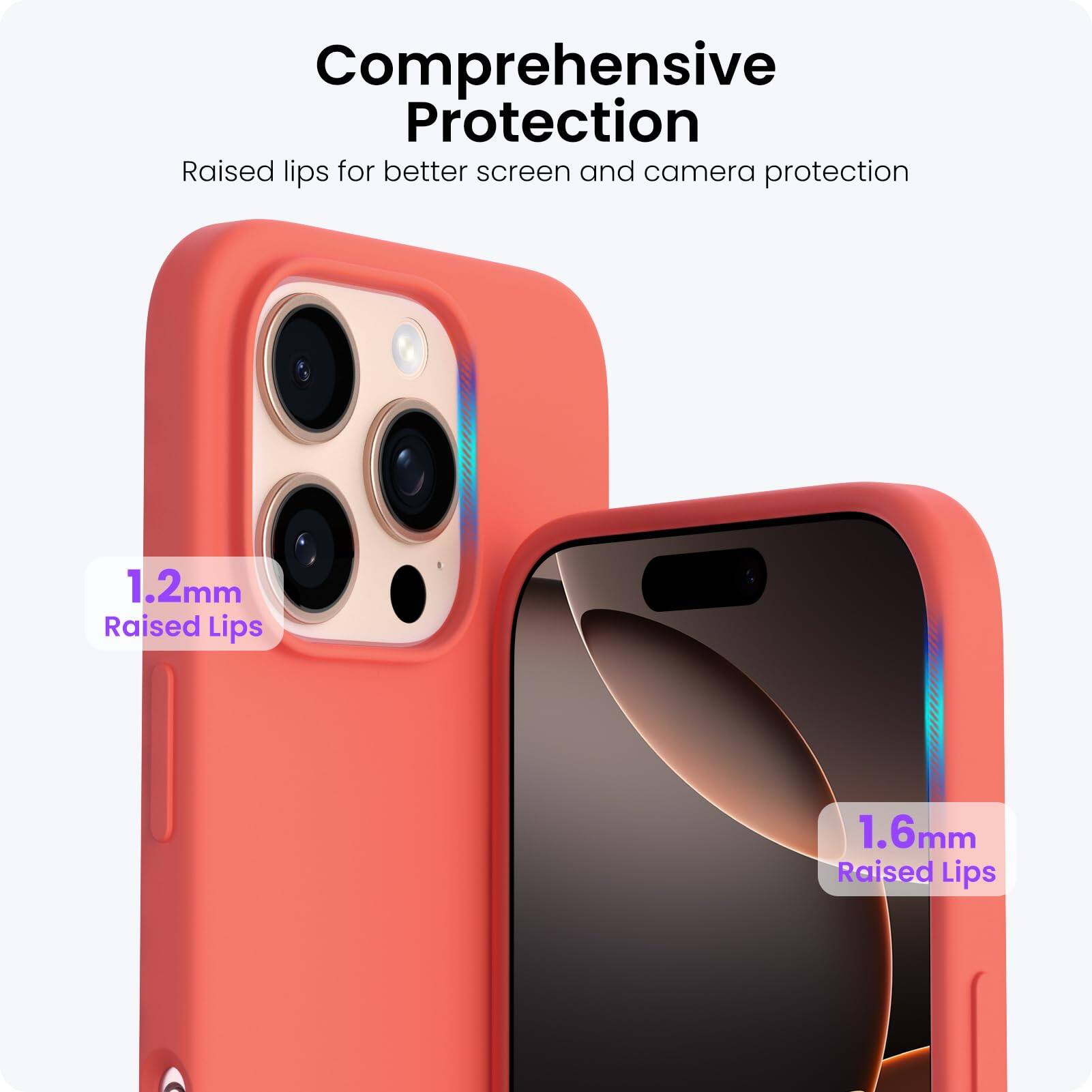 Comprehensive Protection
Raised lips for better screen and camera protection
1.2mm Raised Lips
1.6mm Raised Lips