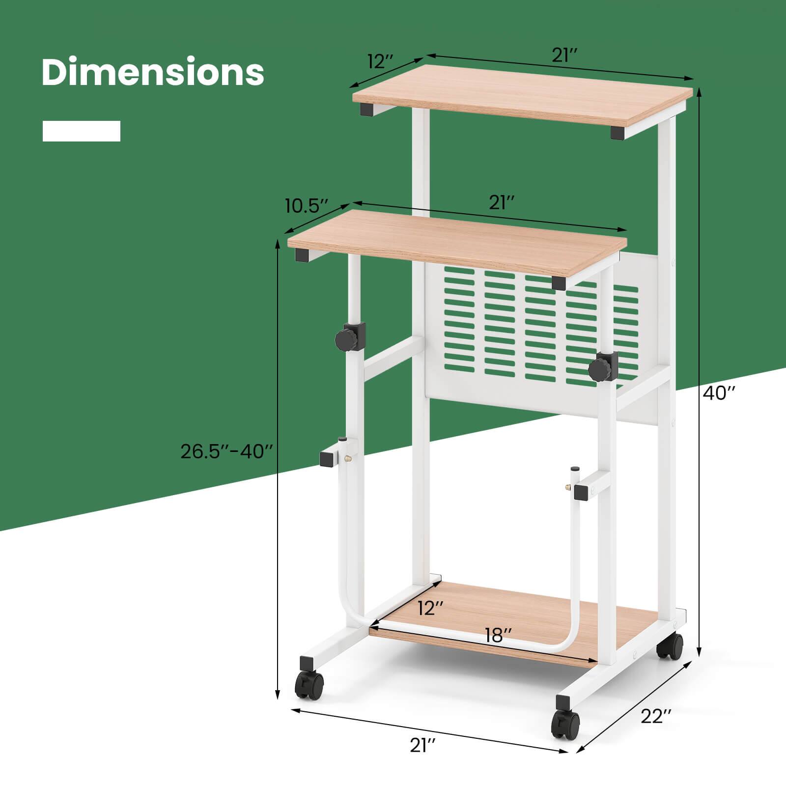 Dimensions  
12" x 21"  
10.5" x 21"  
26.5"-40"  
12" x 18"  
21" x 22"