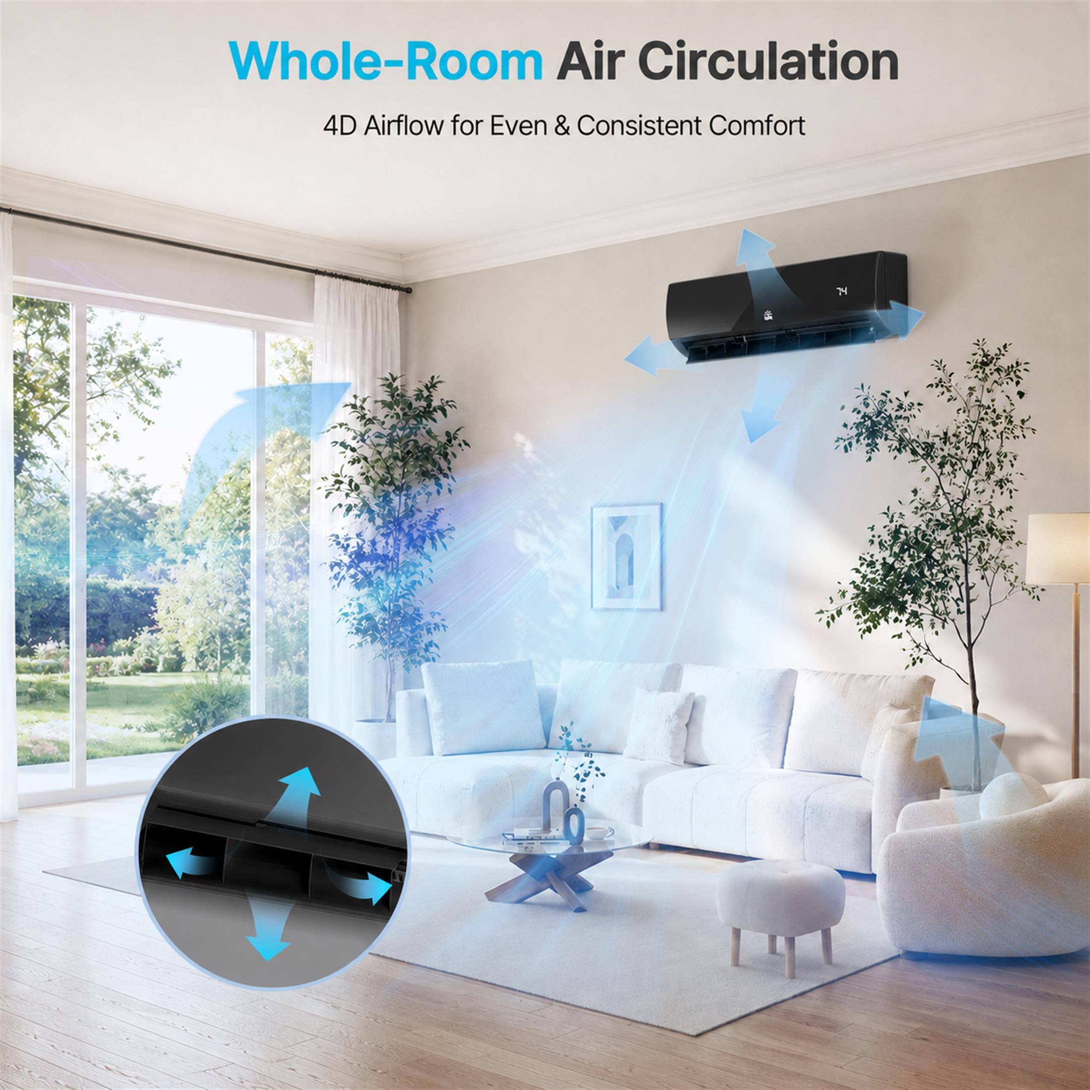 Whole-Room Air Circulation  
4D Airflow for Even & Consistent Comfort