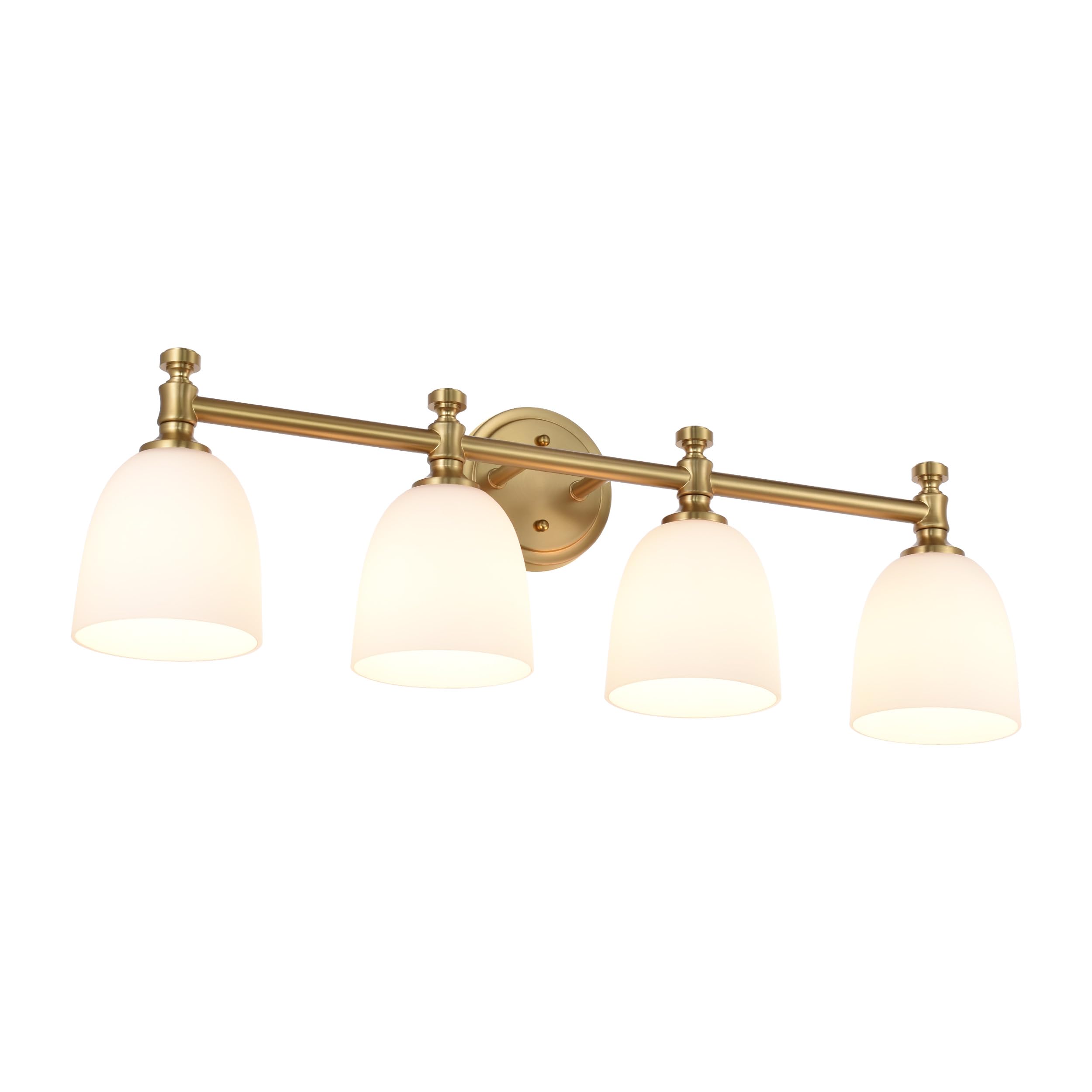 Left. Comfort Essence - Bathroom Vanity Light Fixtures Over Mirror Traditional Lights For Living Room Milk Bell Glass Shades Standa - Aged Brass 3-Light.