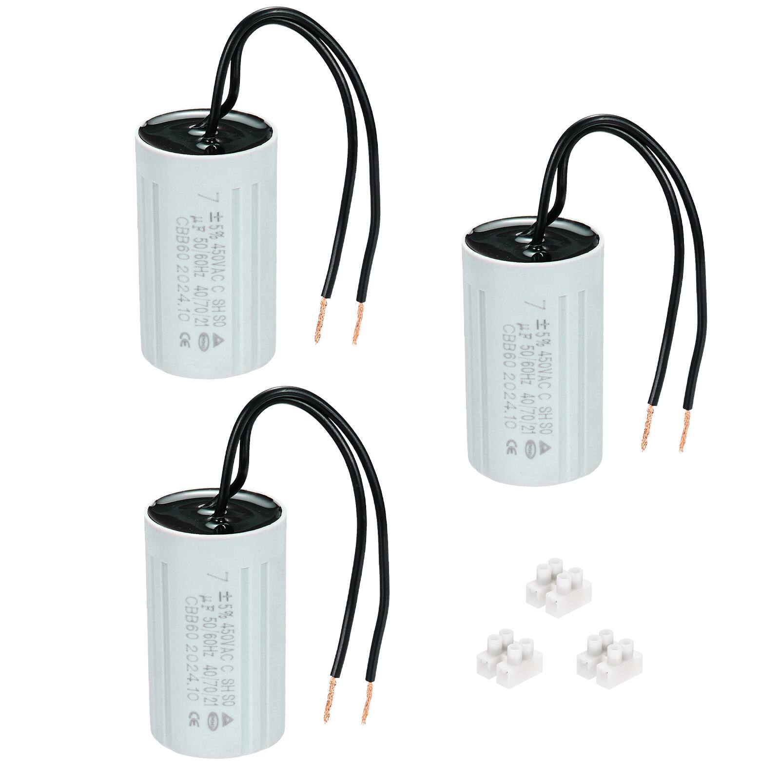 Unique Bargains - 3pcs 7uF CBB60 Running Capacitor, AC 450V 2 Wires 50/60Hz Cylinder 60x35mm for Water Pumps, Washing Machines - Gray price history on PriceWatchPro