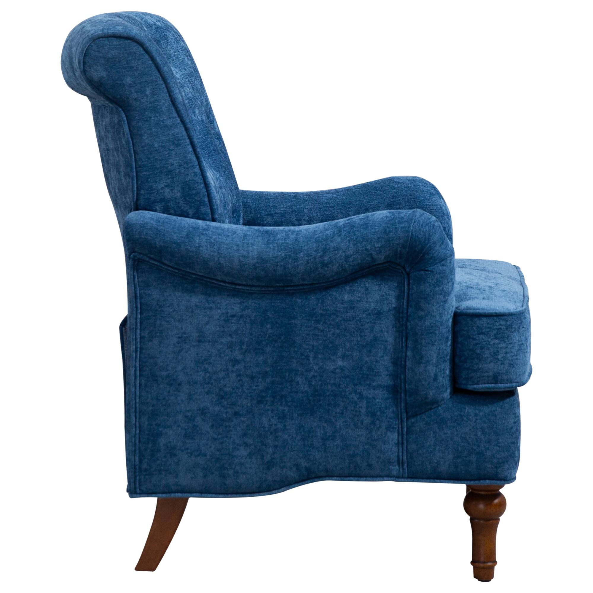 Alt View 9. GOODSILO - Comfortable Upholstered Accent Armchair with Ergonomic Support and Retro Wooden Legs for Living Room or Office - Blue.