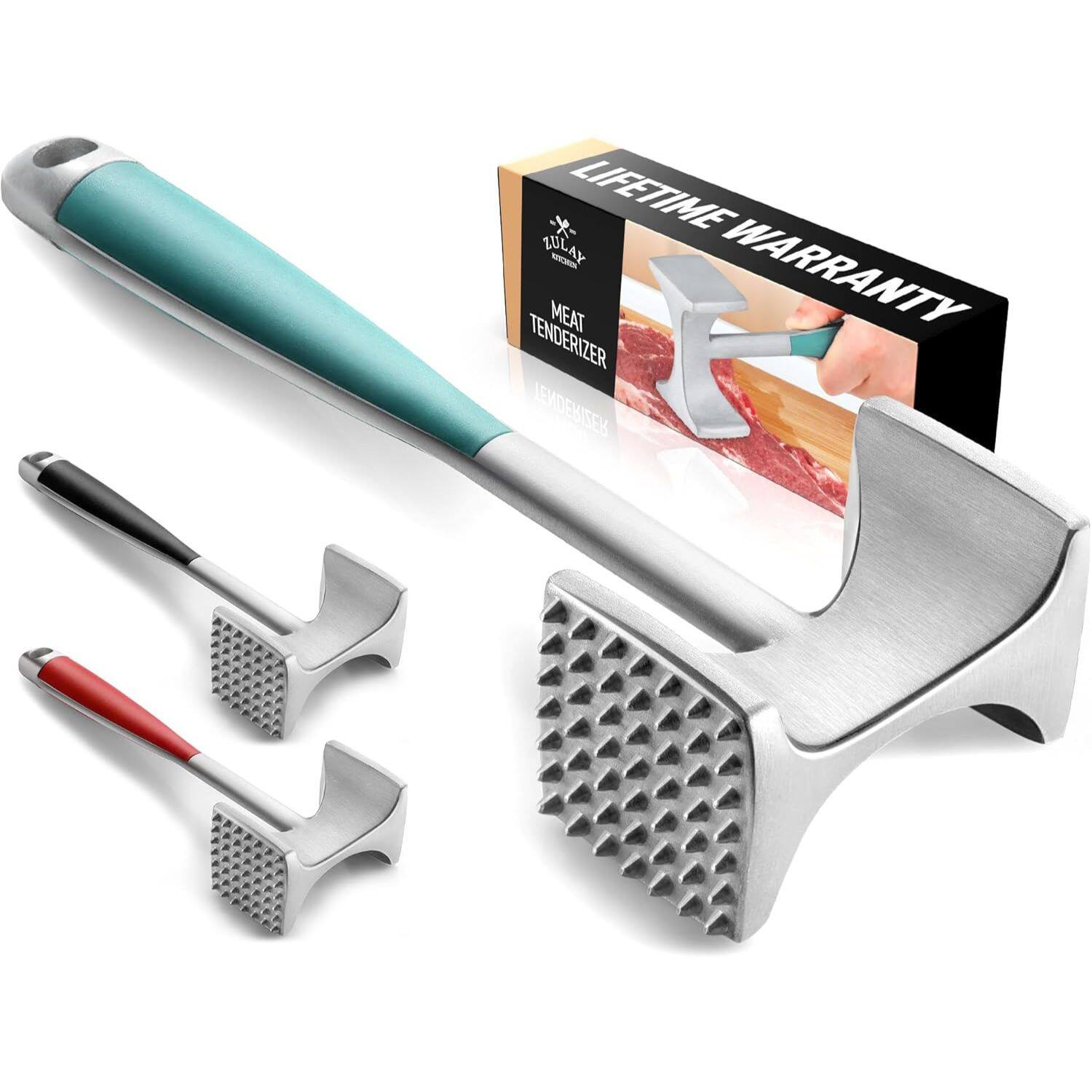 Zulay Kitchen - Professional Dual-sided Meat Tenderizer Tool with Comfort Grip Handle - Mint