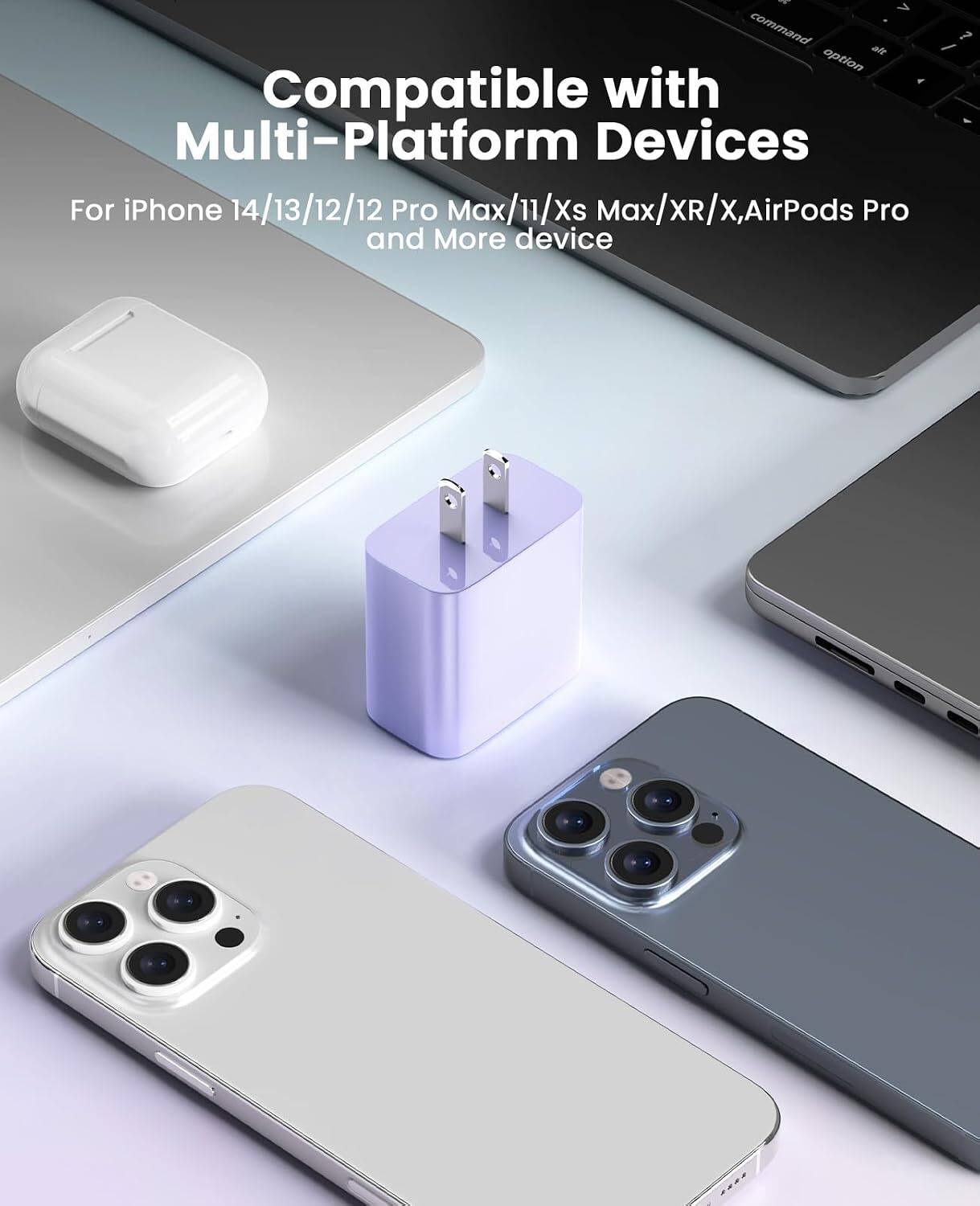 Compatible with Multi-Platform Devices  
For iPhone 14/13/12/12 Pro Max/11/Xs Max/XR/X, AirPods Pro and More device