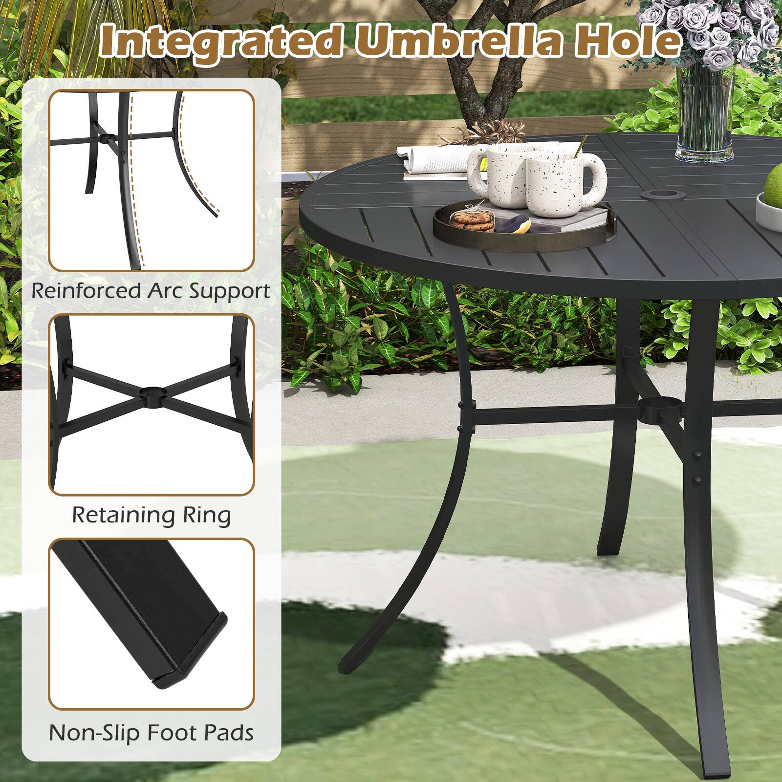 Integrated Umbrella Hole  
Reinforced Arc Support  
Retaining Ring  
Non-Slip Foot Pads