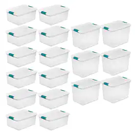 Sterilite - 12 Pack 15-Qt & 6 Pack 25-Qt Stackable Plastic Storage Bin w/Lid - Clear