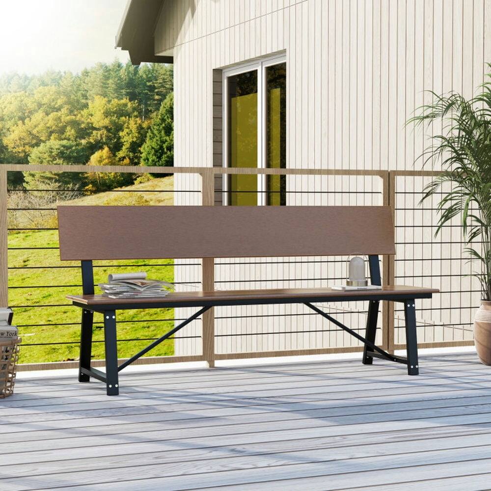 Alt View 5. Pefilos - 72 Inch Extra Long Bench with All-Weather HDPE Seat & Back, Extra Patio Long Seat for 4 People - Brown.