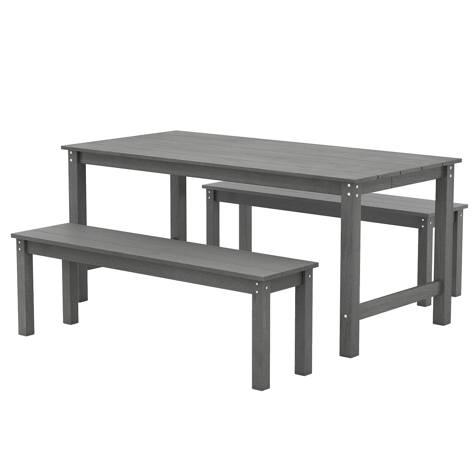 Alt View 8. Gymax - Gymax 3PCS Dining Table Set w/ 2 BenchesPatio HDPE Weather Resistant Furniture Set Gray - Gray.
