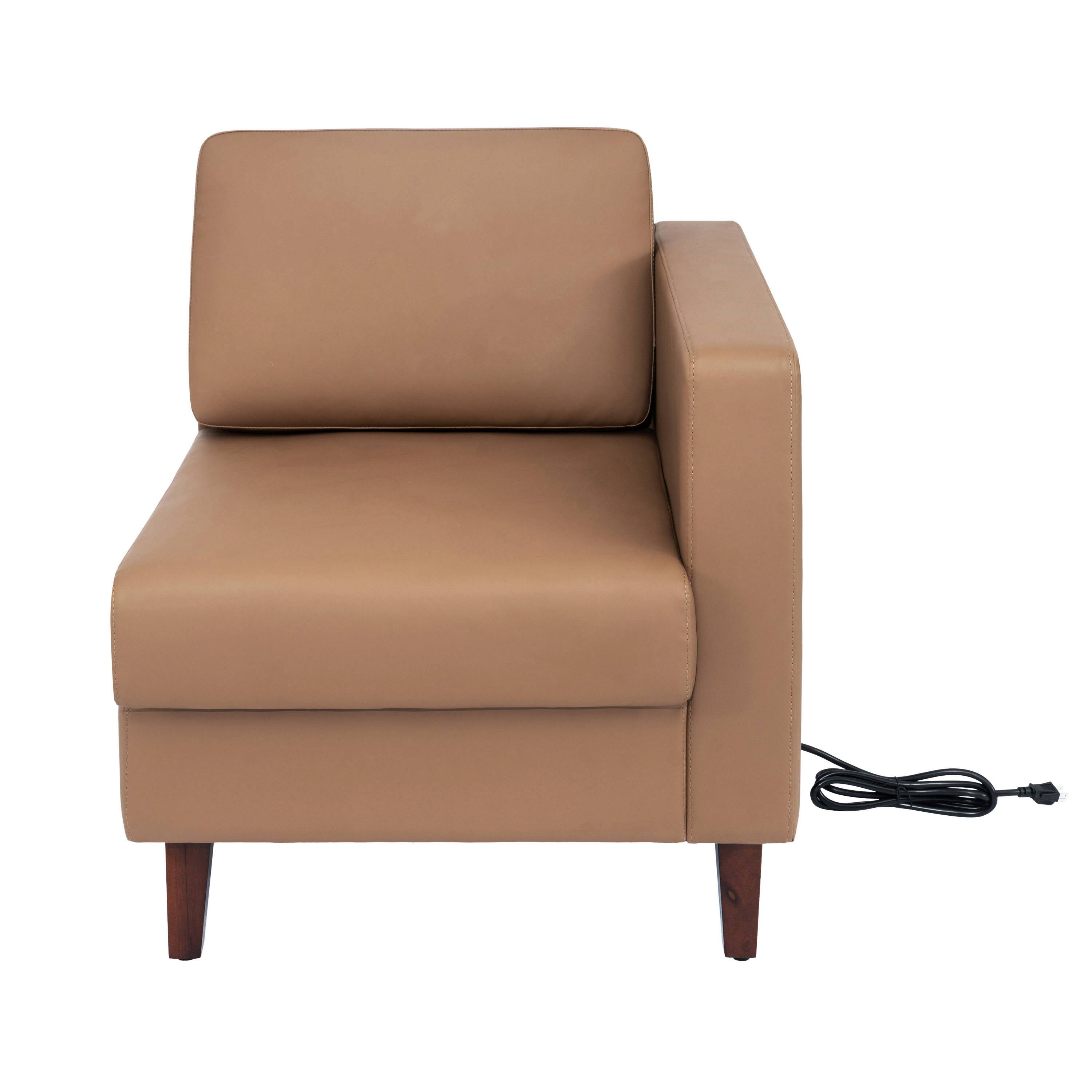 Angle. Flash Furniture - HERCULES Artemis Cognac LeatherSoft Right Arm Reception Chair, 2 AC Outlets/1 USB/1 USB-C Ports and Wooden Walnut Legs w - Brown.