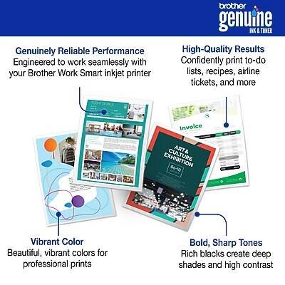 Genuinely Reliable Performance  
Engineered to work seamlessly with your Brother Work Smart inkjet printer  

High-Quality Results  
Confidently print to-do lists, recipes, airline tickets, and more  

Vibrant Color  
Beautiful, vibrant colors for professional prints  

Bold, Sharp Tones  
Rich blacks create deep shades and high contrast