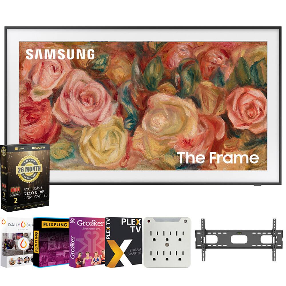 SAMSUNG  
The Frame  

CPS + DECO GEAR  
26 MONTH PROTECTION  
EXCLUSIVE DECO GEAR  
2 HDMI CABLES  

DAILY BUZZ  
FLIXFLING  
Grokker TV  
PLEX TV  
STREAM SMARTER