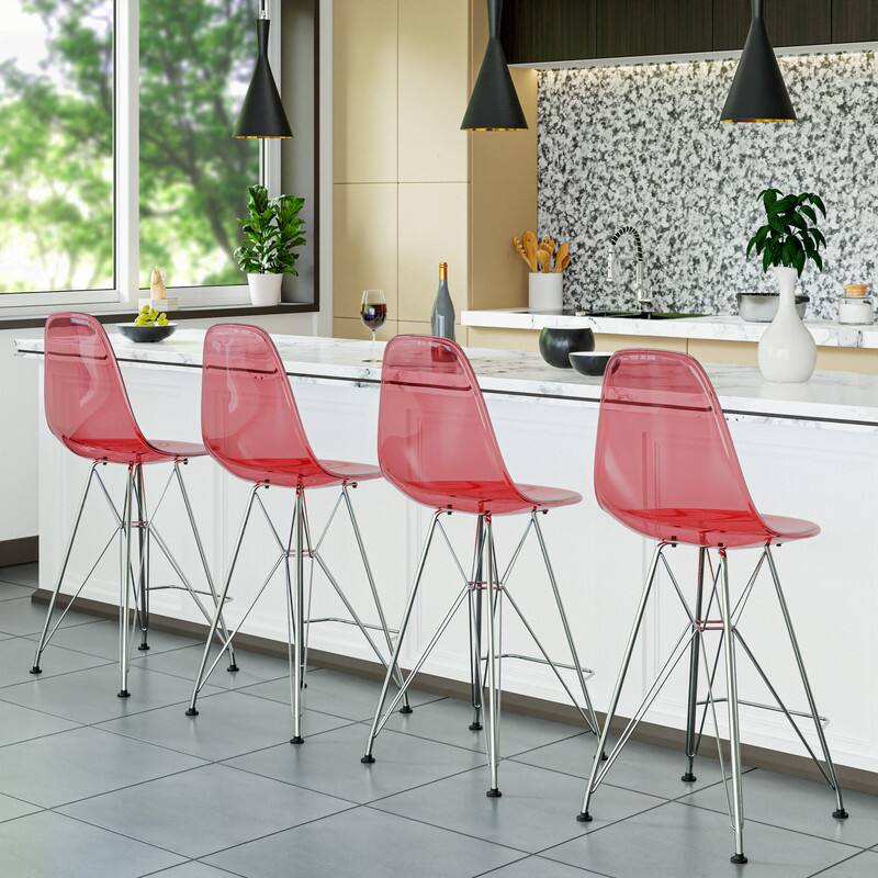 LeisureMod Cresco Modern Acrylic Barstool, Clear Swivel Counter Height ...