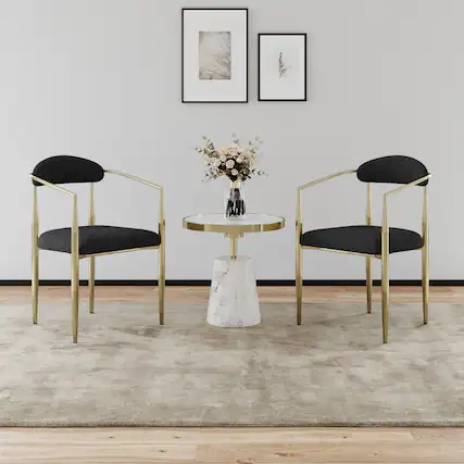 Front. TinyHomie - Dining Chairs Set of 2 Mid-Century Modern Dining Chairs Round Boucle Backrest Sherpa Dining Chair with Black Metal Legs - White and Black.