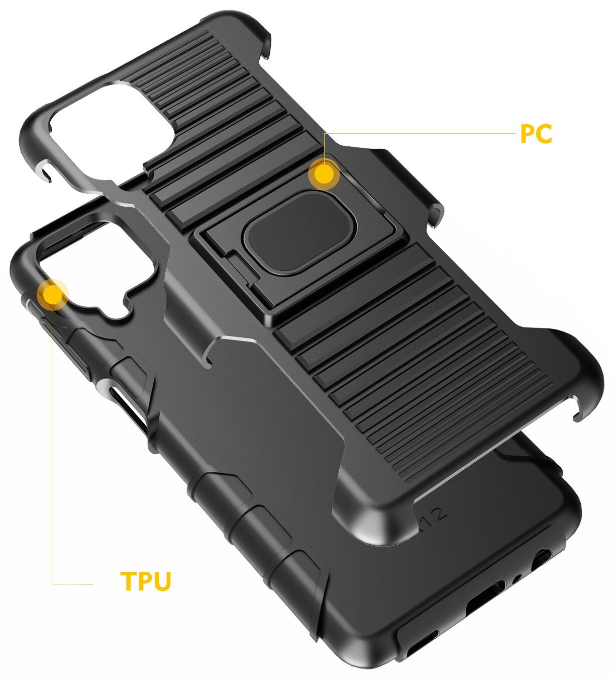 Alt View 8. Nakedcellphone - Case for Samsung Galaxy A12 - Rugged Hybrid Phone Cover with Stand - Screen Protector Included - Black.