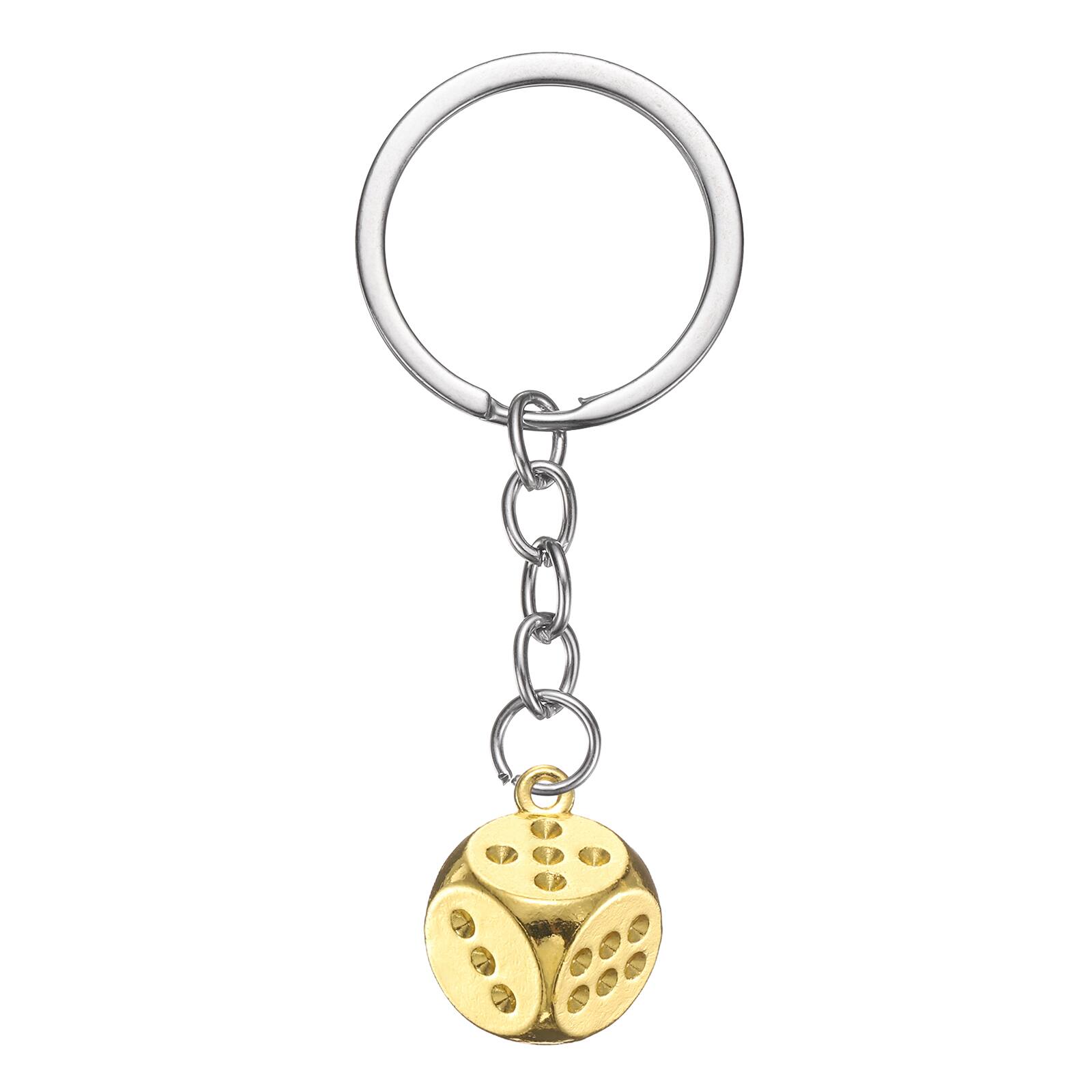 Unique Bargains - Lucky Dice Keychain Charm, Retro Alloy 3D Cube Mini Dice Keyrings with Pendants for Bag, Wallet, Purse, Car, Phone - Gold
