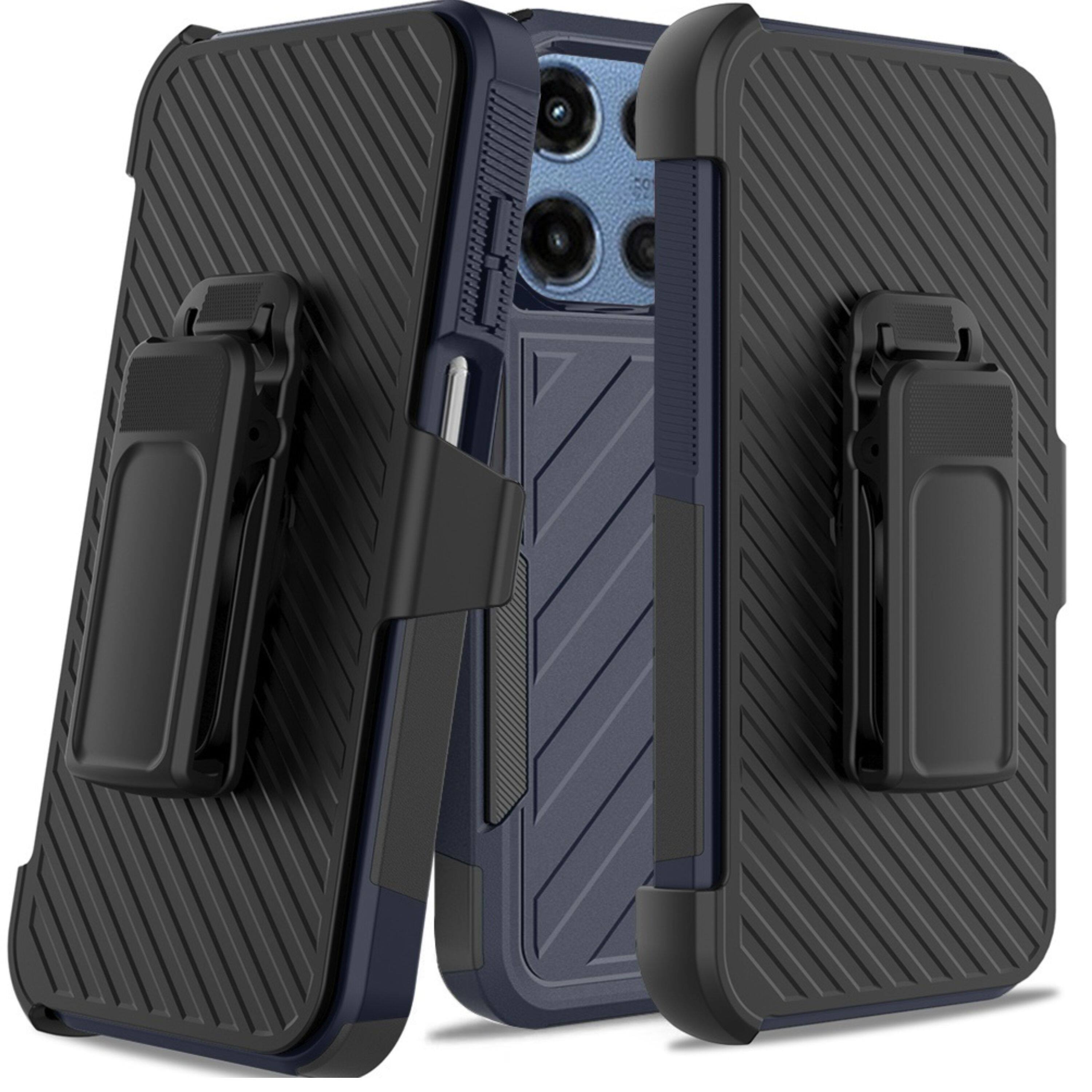 Left. Kitcheniva - Heavy-Duty Holster Combo Case Plus Tempered Glass For Moto G Stylus 2026/2025 Blue/Black - Blue/Black.