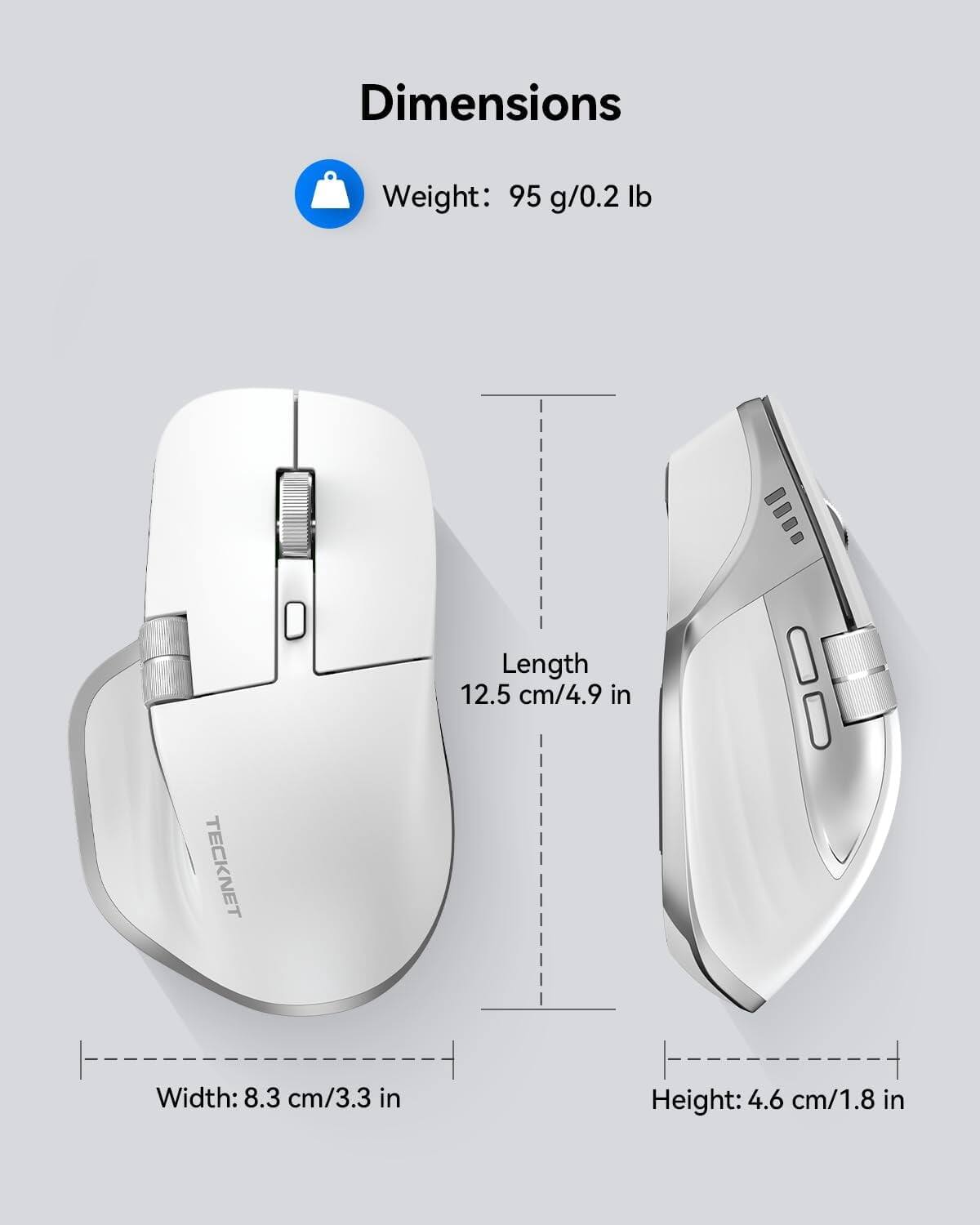 Dimensions
Weight: 95 g/0.2 lb
Length: 12.5 cm/4.9 in
Width: 8.3 cm/3.3 in
Height: 4.6 cm/1.8 in