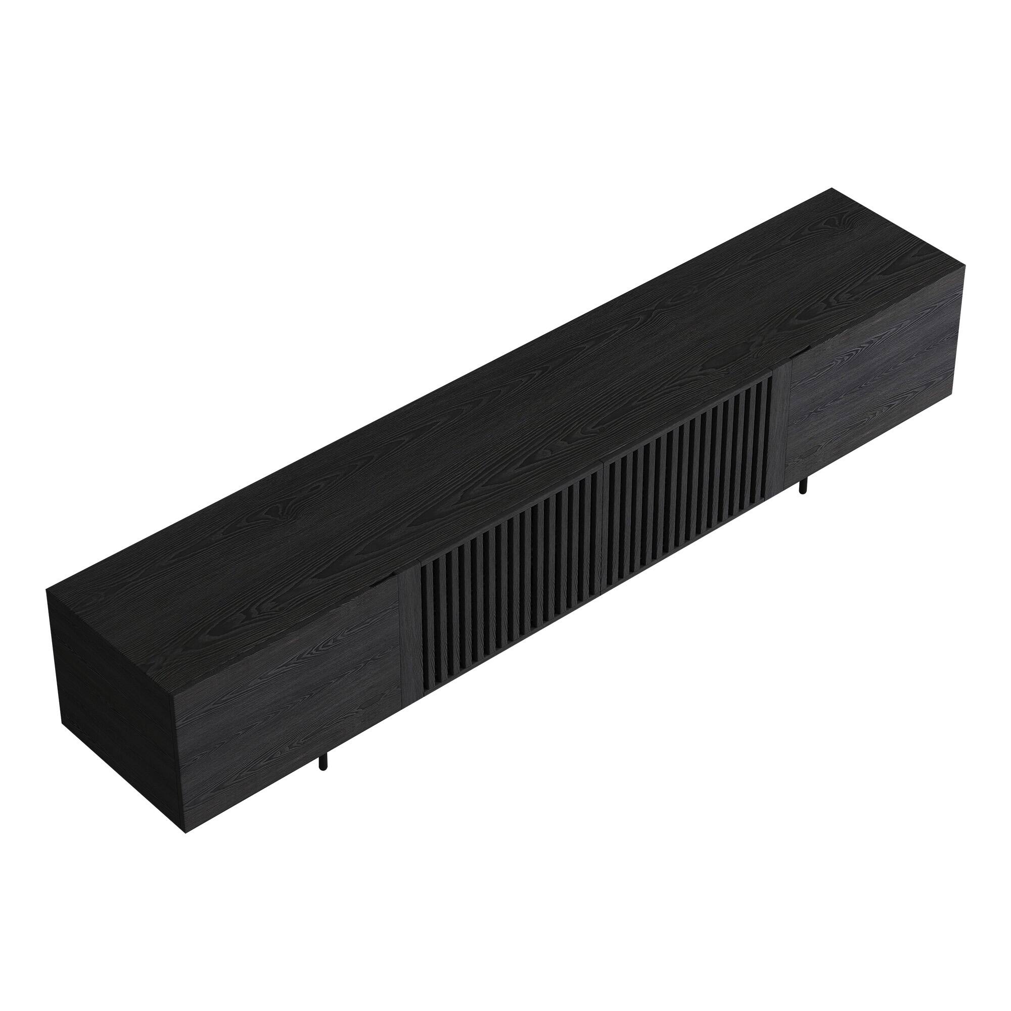 Alt View 5. luck idea - 94.48" Black Modern TV Stand with Adjustable Shelves, Soft-Close Hinges & Cable Holes, Metal Legs for Home Living - Black.