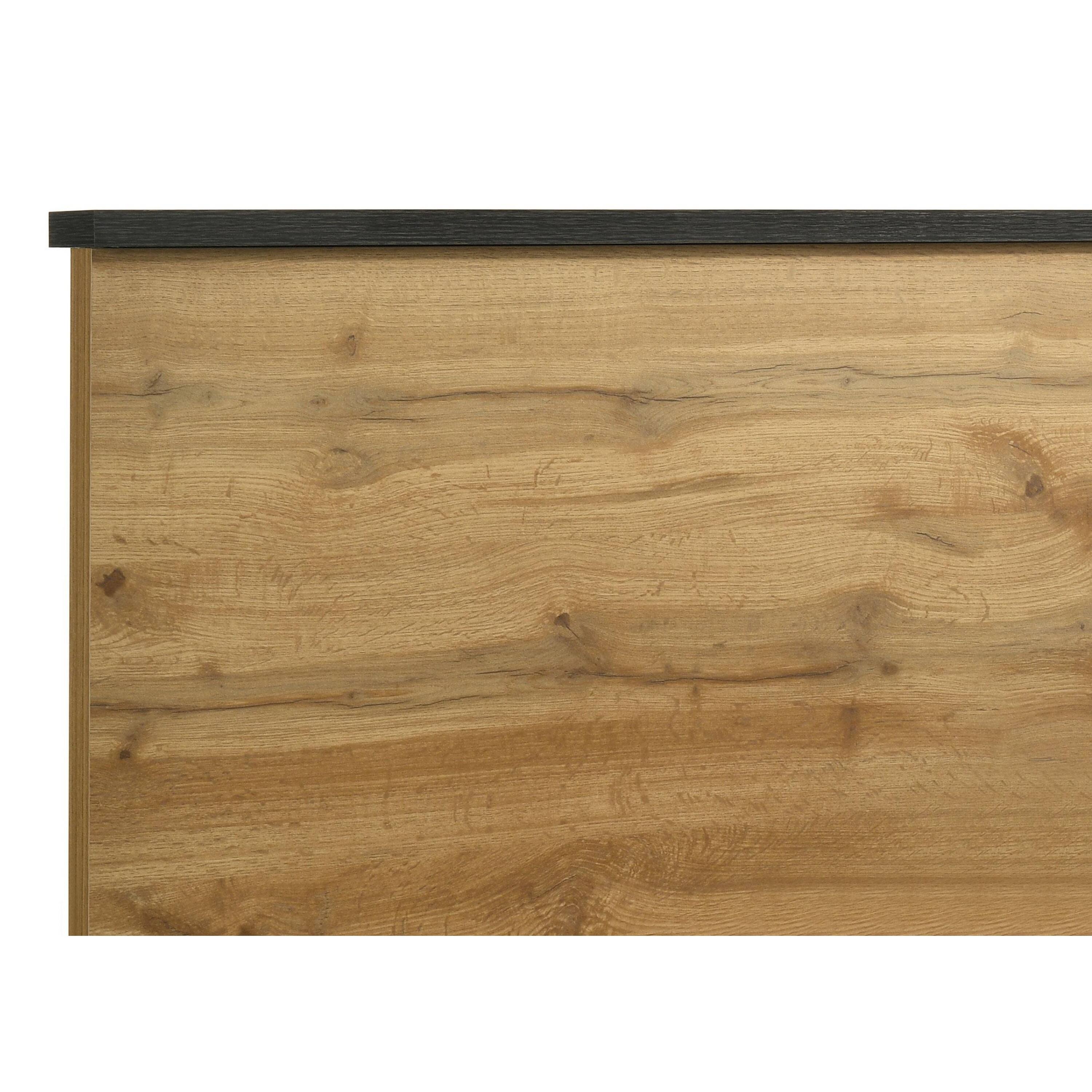 Alt View 3. Manhattan Lane - Wemy King Size Bed, Tall Panel Headboard, Natural Brown Pine Finish - Brown, Black.