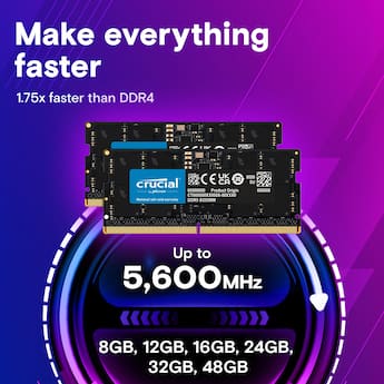 Crucial 32GB Kit (2x16GB) DDR5 5600MHz C46 SODIMM Laptop Memory Crucial 32GB Kit (2x16GB) DDR5 5600MHz C46 SODIMM Laptop Memory