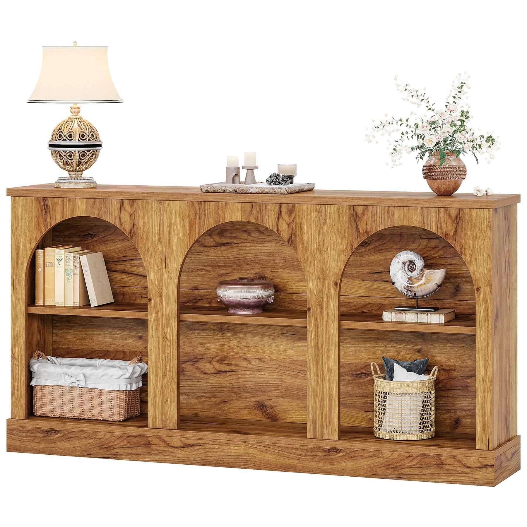 Alt View 5. Tribesigns - Console Table with Storage, 63" Long Arched Entryway Table - Natural Wood.