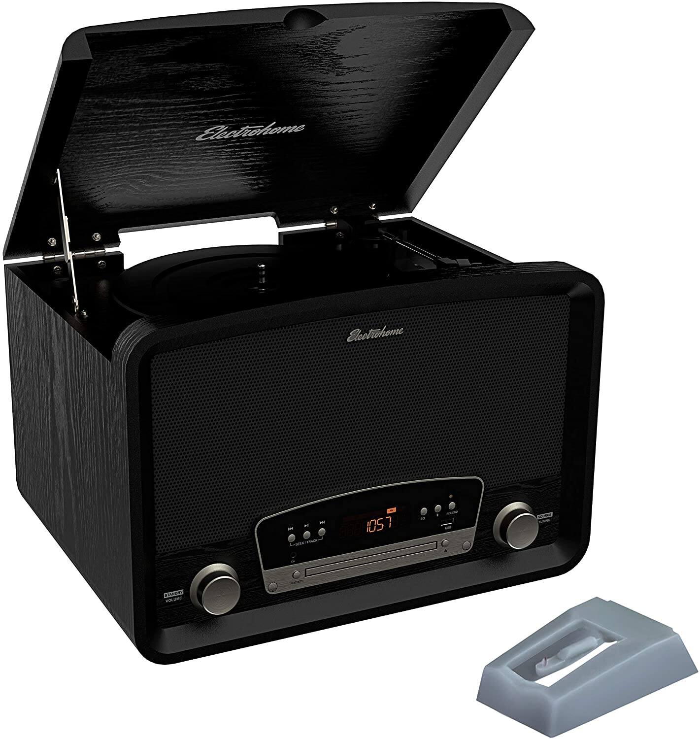 Electrohome - Kingston Vintage Vinyl Record Player Stereo System with 2 Bonus Replacement Needles - Black