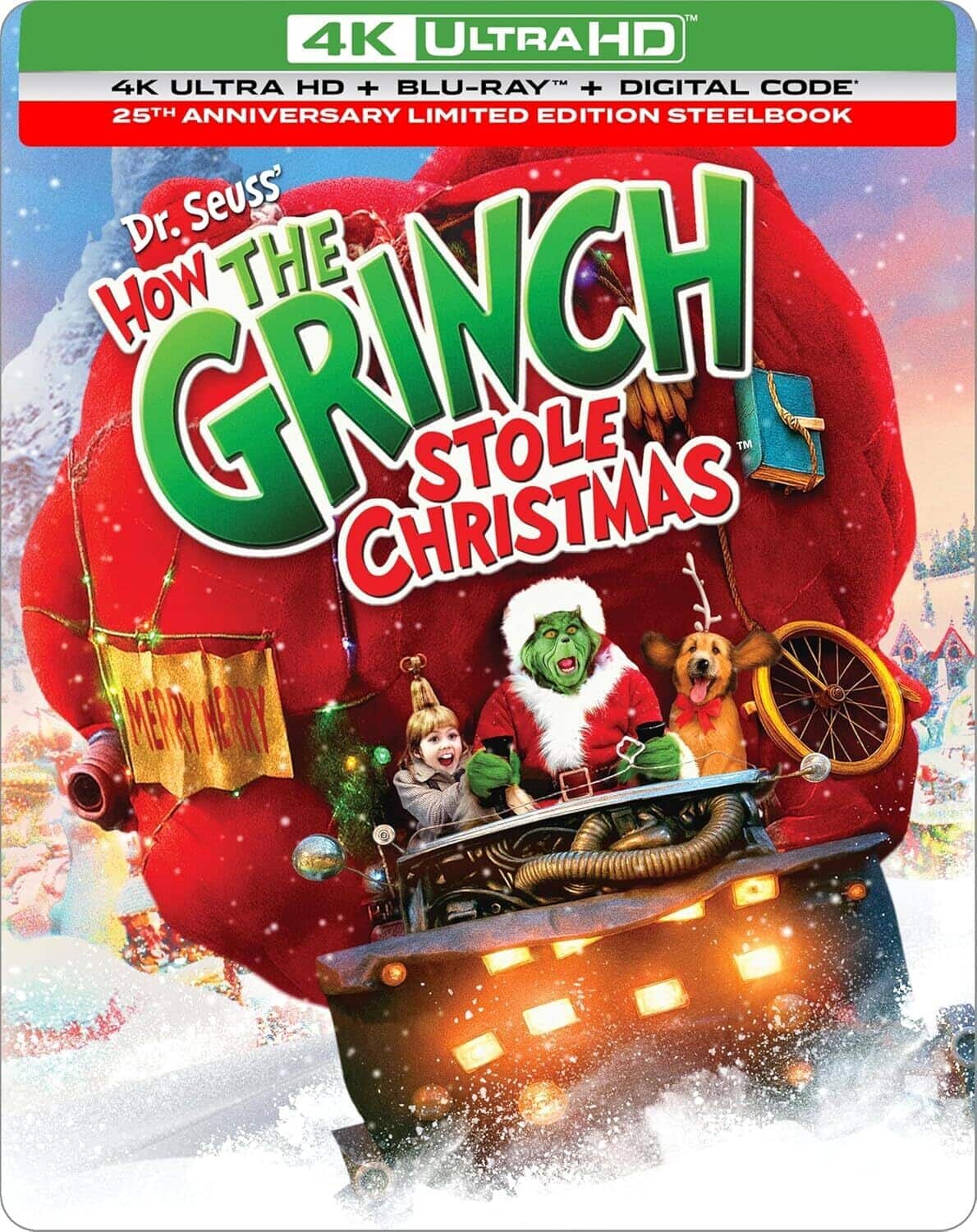 Front. Dr. Seuss' How the Grinch Stole Christmas (25th Anniversary Edition) (Steelbook)   - 4K Blu-Ray.
