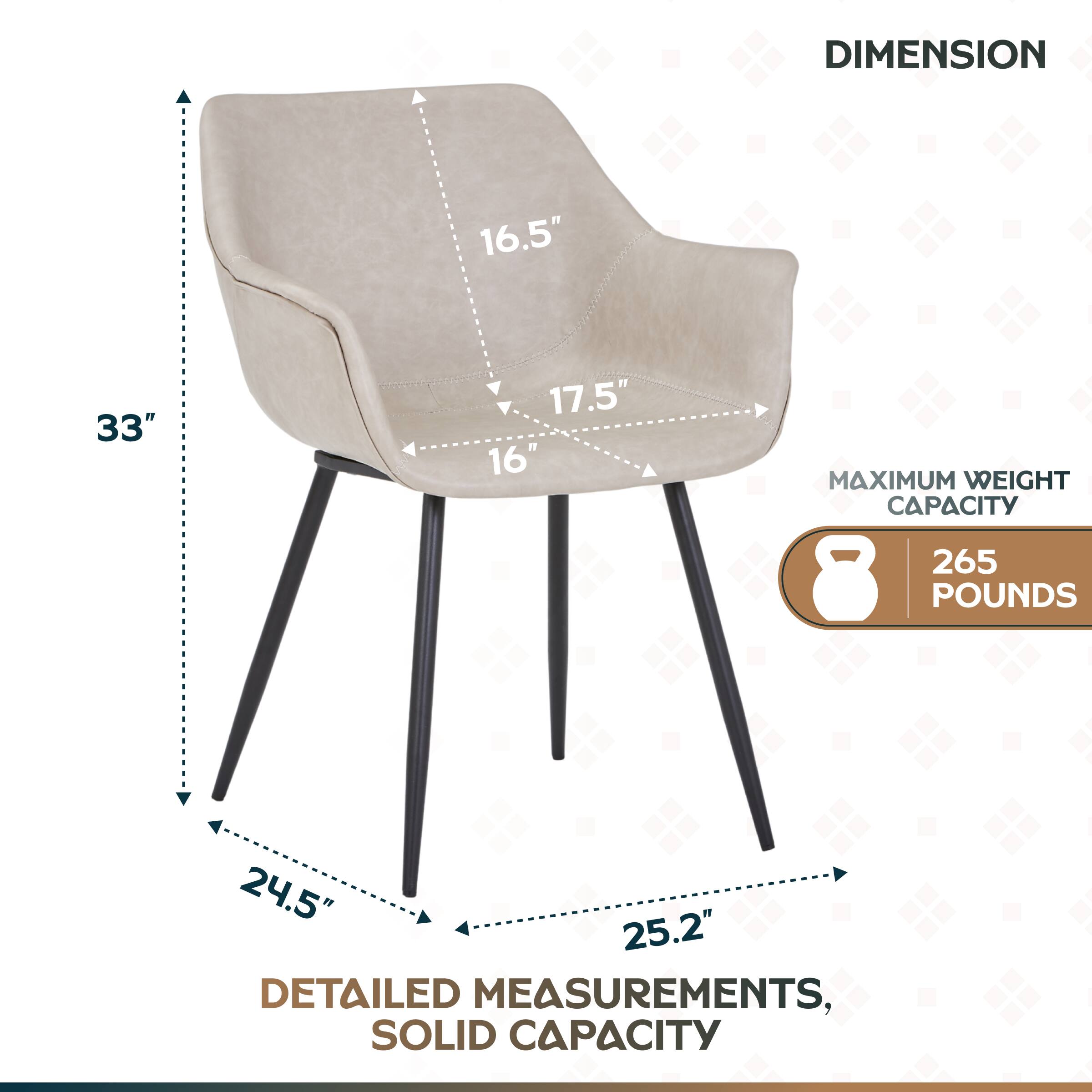 DIMENSION: 16.5" x 33" x 17.5" x 16"  
MAXIMUM WEIGHT CAPACITY: 265 POUNDS  
DETAILED MEASUREMENTS, SOLID CAPACITY