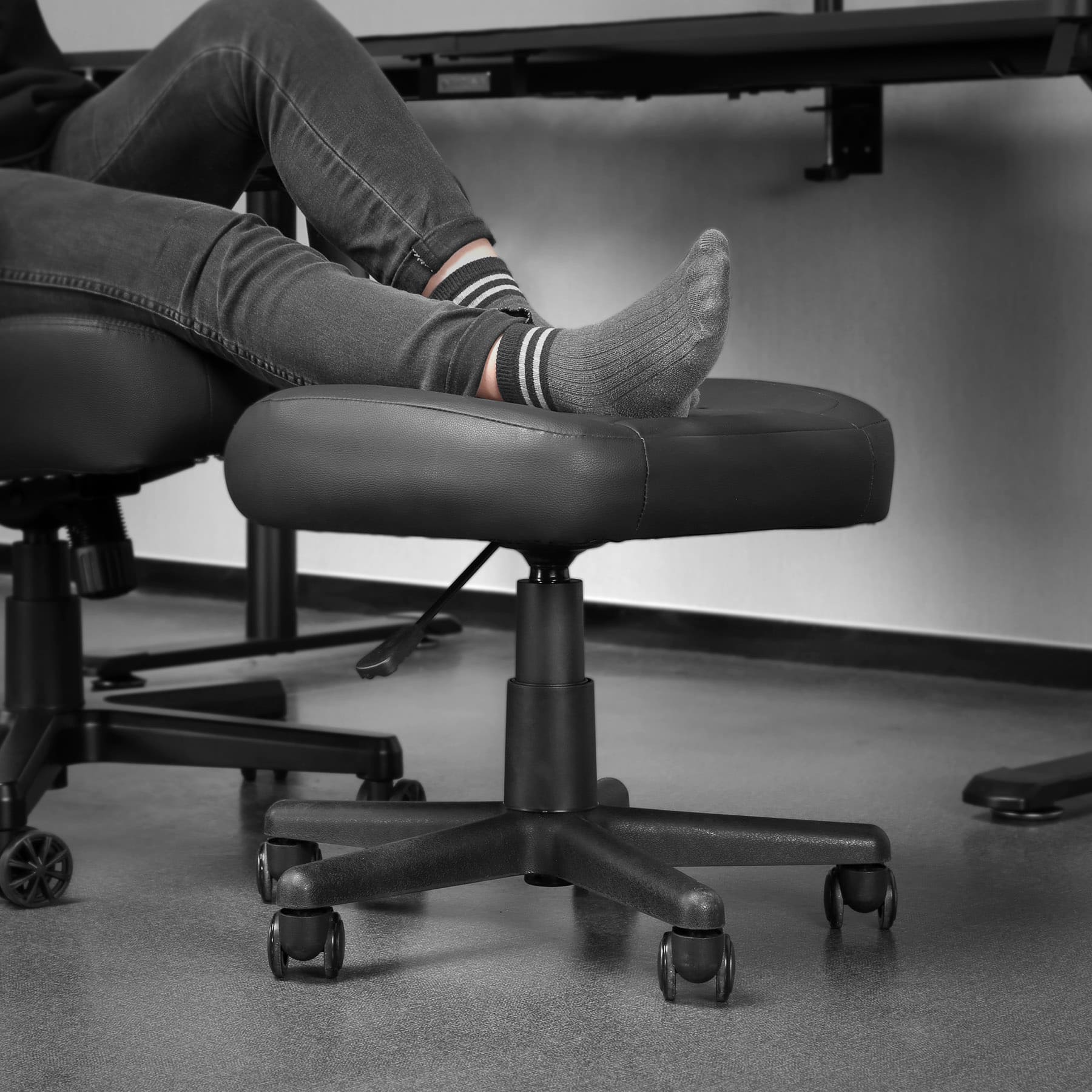 Eureka Ergonomic - Multi-Use Height Adjustable Rolling Stool & Gaming Ottoman - Black