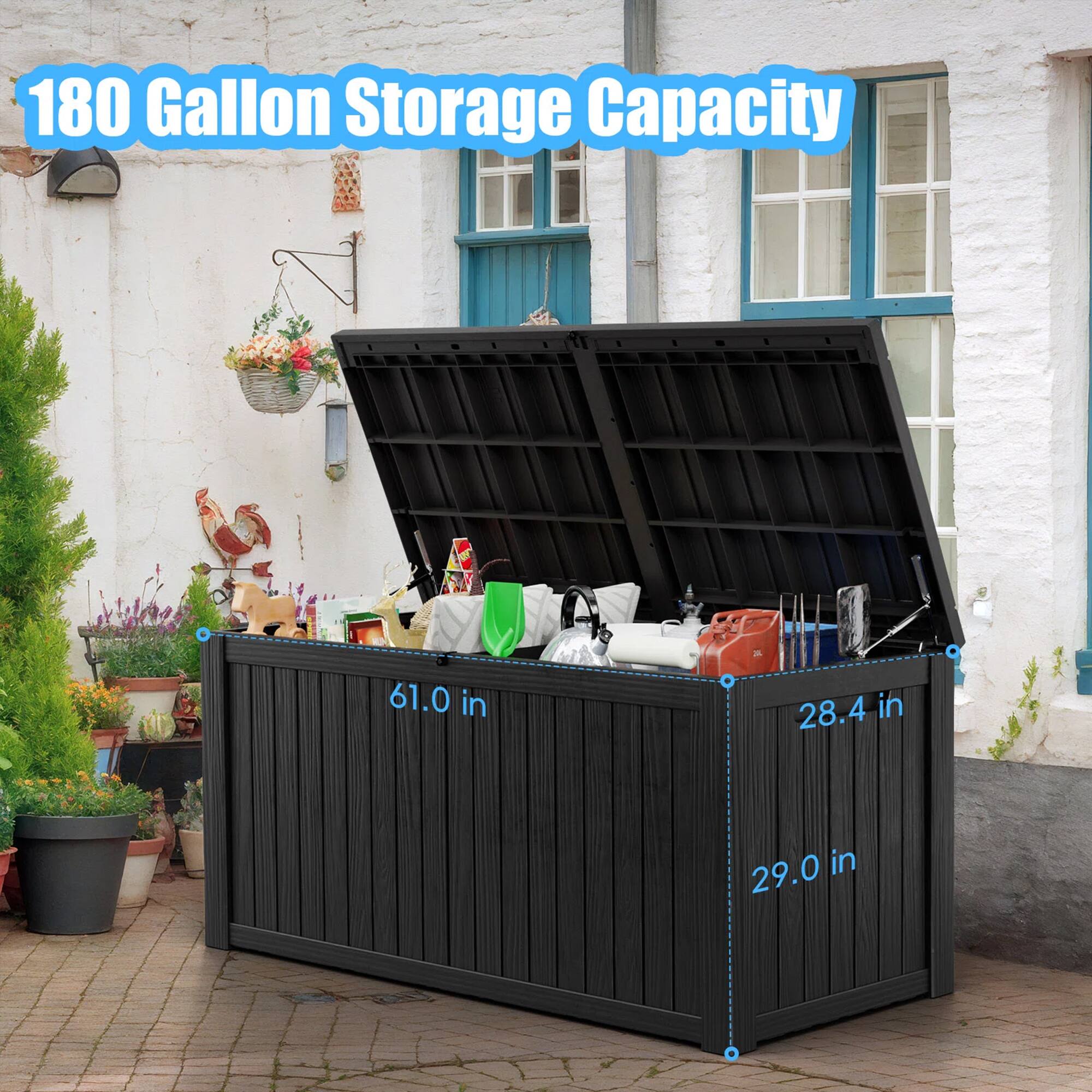 180 Gallon Storage Capacity

61.0 in  
28.4 in  
29.0 in