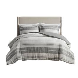 Gracie Mills - Naxos 3 Piece Stripe Duvet Cover Set - Grey/Multi