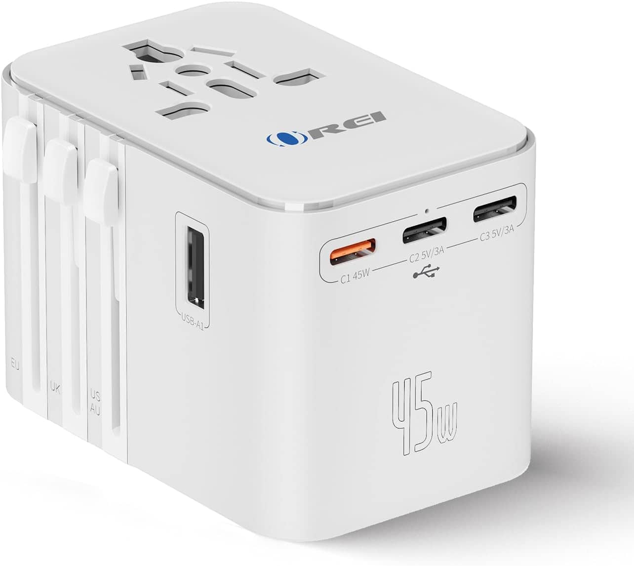 Orei - 45Watt Universal Travel Adapter | 3X USBC 2XUSB A - 6-in-1 Universal Power Adapter - White